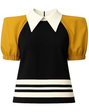 Julia Allert Designer Puff Sleeve Blouse – Mustard - Black