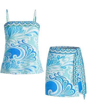 LOVEIST STORE Venice Printed Camisole & Wrap Skirt Co-Ord Set - Blue