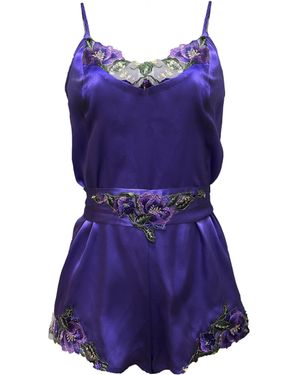Carol Coelho Theory Of Strings Satin Blend Dark Embroidered Romper - Blue