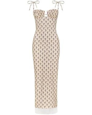 Montce Cynthia Floral Petal Long Slip Dress - White
