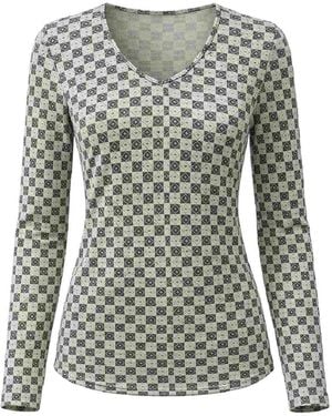 Conquista Geometric V-Neck Long-Sleeve Top - Grey