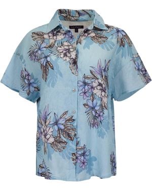 lords of harlech Lara Exotic Floral Linen Printed Shirt - Blue