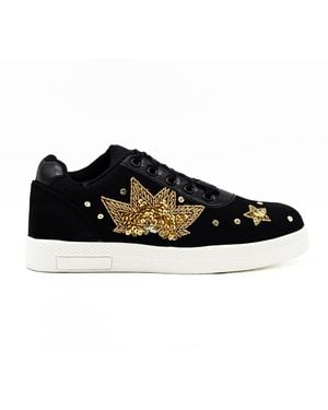 Rettrose Emiliana Luxury Satin Handmade Embellished Tennis Shoe - Black