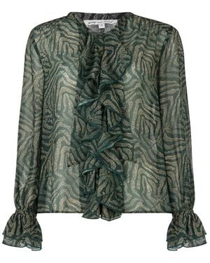 Lily and Lionel Zendaya Ruffle Detail Zebra Print Shirt - Green