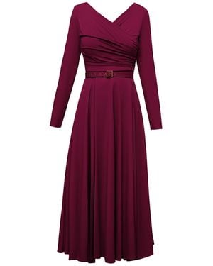 ALINA CERNĂTESCU Sunday Cherry Lyocell Midi Dress Flared Long Sleeves & V-Neck - Purple