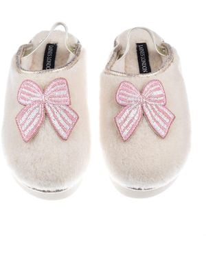 Laines London Neutrals Flatform Cloud Closed Toe Slippers With Stripe Bow Brooches - Pink