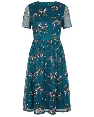 Yumi' Embroidered Floral Mesh Prom Dress - Blue