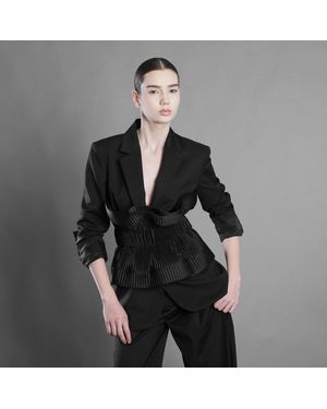 Silvia Serban Pleated Glossy Taffeta Belt - Black