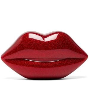 Lulu Guinness Lulu Glitter Medium Lips Clutch Bag - Red