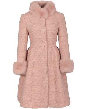 Santinni 'Starlet' Wool Tweed Dress Coat With Faux Fur - Pink