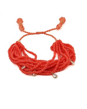 Ebru Jewelry Crystal & Diamond Multi Strand Adjustable Bracelet - Red