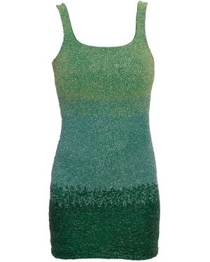 Self-Adore Ombre Hand-Beaded Embellished Mini Dress - Green