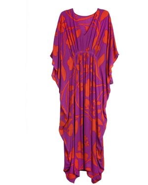 Saachi Bold Floral Deep Kaftan Maxi - Red