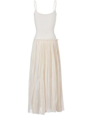 Belsize25 Imperfect Dress – Ivory Draped Knit & Mesh Maxi Dress - White