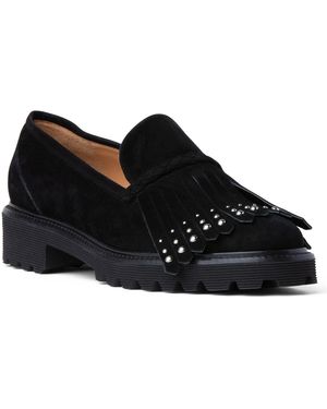 Beautiisoles by Robyn Shreiber Made in Italy Riley Suede Loafer With Platform Fringes Work Evening - Black