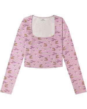 Cloud Haven Long Sleeve Tan Pit Bull Square Neck Tee - Purple