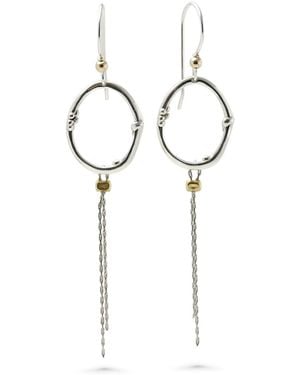 Isla Silver Organic Oval & Tassel Dangle Earrings - White