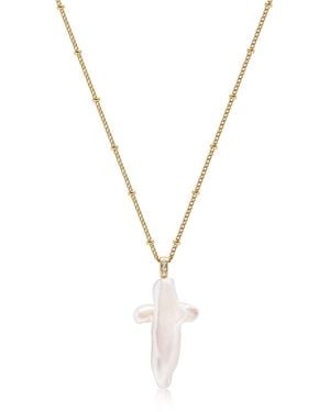 Nialaya Pearl Cross Chain Necklace - Metallic