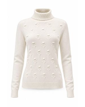 James Lakeland Cream Floral Roll Neck Jumper - White