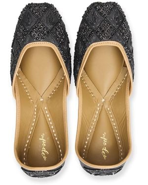 Pode Onyx Handmade Beaded Leather Flats - Brown