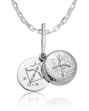 Cartography Sagittarius Zodiac Locket Necklace - Metallic