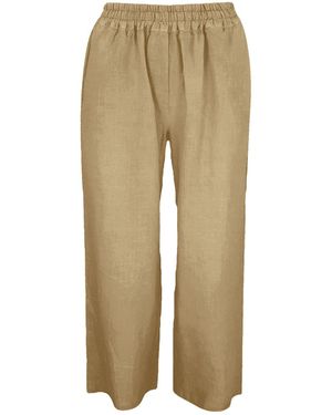 Haris Cotton Neutrals Solid Wide Leg Linen Pants With Slant Pocket Beach Sand - Natural