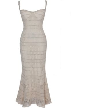 Miss Circle New York Neutrals Xiomara & Stripe Crochet Knit Mermaid Midi Dress - White