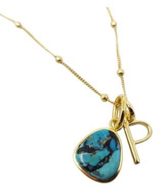 Sophelia Vermeil Plated December Birthstone Initial Pendant Charm Necklace - Blue