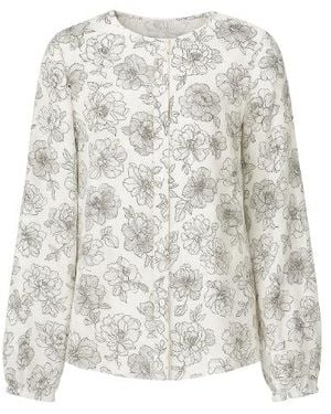 Conquista Neutrals Long Sleeve Floral Top With Round Neckline & Button Fastening - White