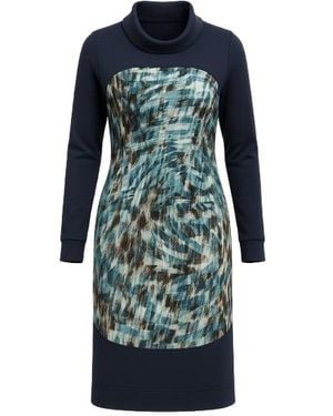 Conquista Abstract Print Viscose Jersey Long Sleeve Dress - Blue
