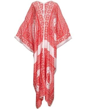 Jennafer Grace Fire Signs Scarf Print Caftan - Red
