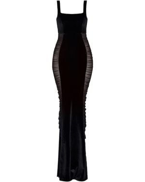 Moda Glam Allure Velvet Square Neck Gown W/ Sheer Mesh Sides - Black