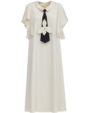 Julia Allert Neutrals Double-Layer Satin Midi Dress With Tie Detail – Ivory - White