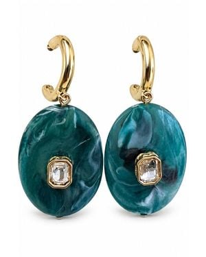 Saachi Marble Disc Crystal Hoop Earrings - Blue