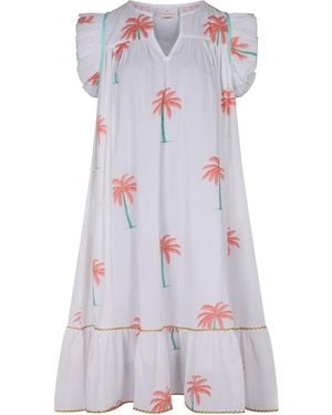 La Mandarine Summer Dress, Floaty Cotton Summer Midi Dress With Pockets Palmeraie - White