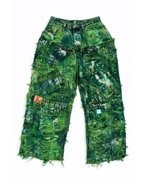 Zasta Studio Wearable Ruins Shredded Wide Leg Pants Two - Green