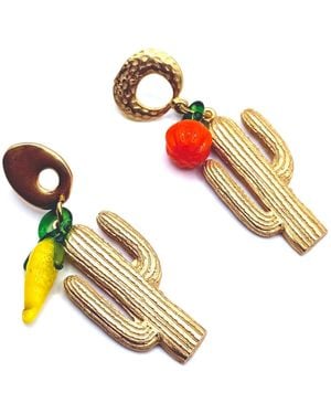 Achala Handcrafted Cactus Toned Handmade Earrings - Metallic