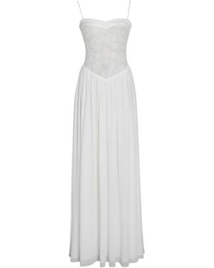 Miss Circle New York Ucille Embroidered Chiffon Maxi Dress - White