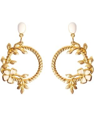 Caramel Vintage Jewellery Cream Flower Hoop Earrings - Metallic