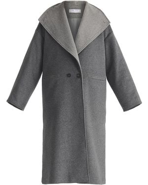 Paisie Two-Tone Double Breasted Wool Blend Coat - Grey