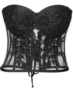 LIA ARAM Hand-Embroidered Corset - Black