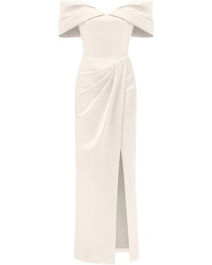 Tia Dorraine Heavenly Kissed Draped Satin Maxi Dress - White