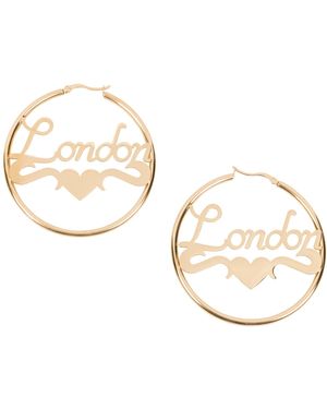 Black Cake Royal Posh Punk London Nameplate Hoop Earrings - Metallic