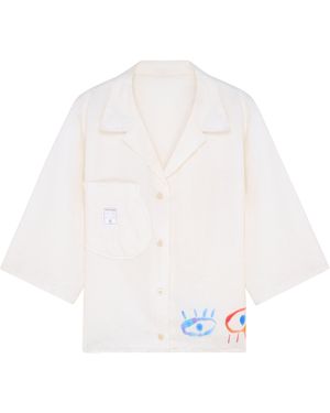 Maison Louis Linen Cotton And Handpainted Eyes Havana Shirt - White