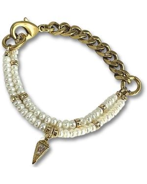 Rachel Nathan Remix Duo: Mini Pearl & Art Deco Drop Bracelet - Metallic