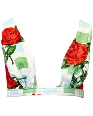 Couture to Your Door Floral Italian Rose Cropped Top - Green