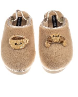 Laines London Neutrals Flatform Cloud Closed Toe Slippers With Laines Lovables Coffee & Croissant Brooches - Natural