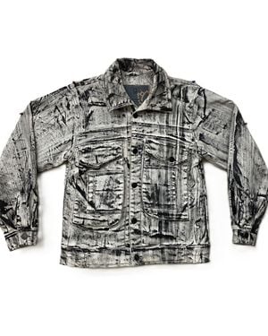 Zasta Studio Color Palette- Raw Denim Long Oversized Multicolored Jacket - Gray