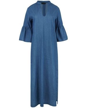 Conquista Denim Style Kaftan With Ruffle Detail - Blue