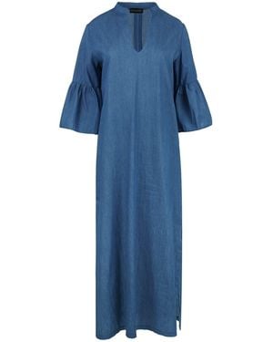 Conquista Denim Style Kaftan With Ruffle Detail - Blue